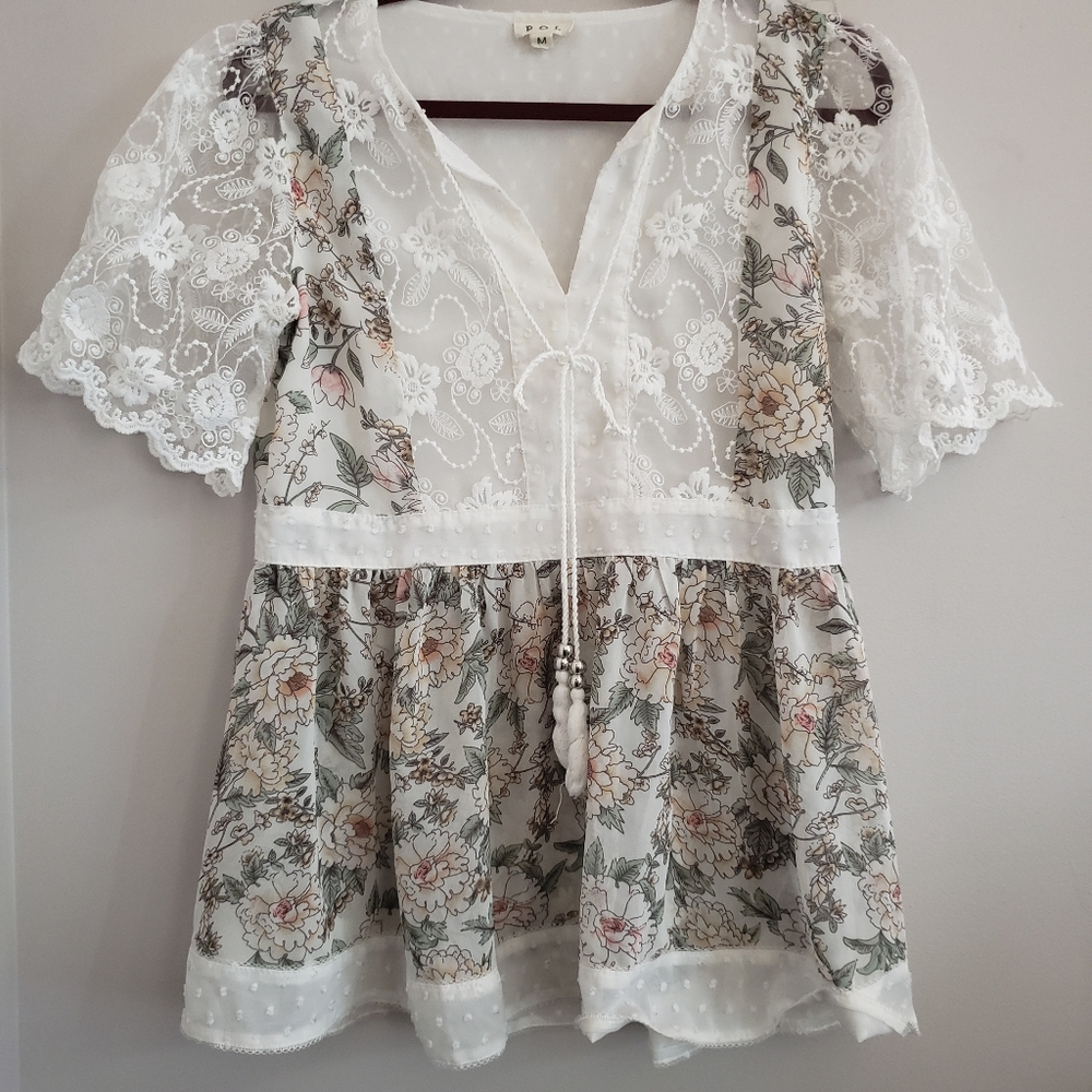 Delicate Floral and Lace Top by POL